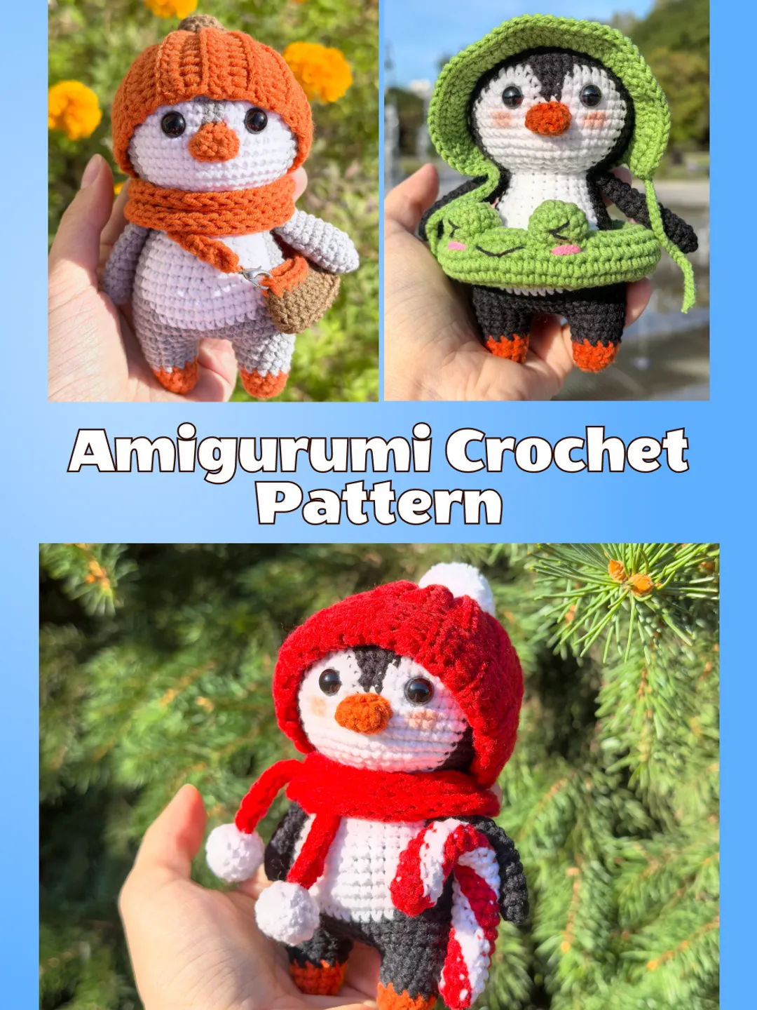 Penguin and 3 costumes Amigurumi Crochet Pattern PDF (ENG)