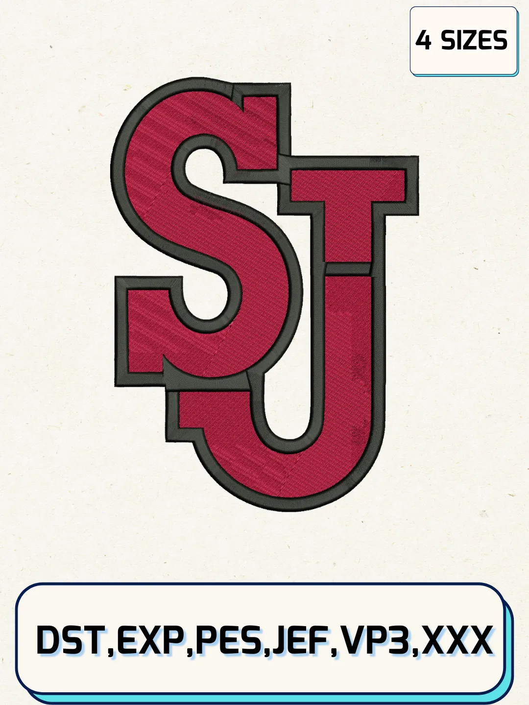 St. John's Red Storm Embroidery Design Files, NCAA Logos Embroidery Designs, Machine Embroidery Files, 4 Sizes