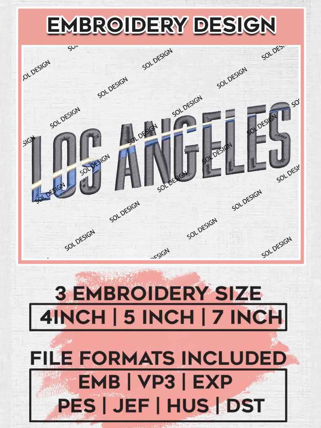 Los Angeles Writing Logo Embroidery Files, MLB Los Angeles Dodgers Team Embroidery, MLB Teams, 3 sizes, MLB Dodgers Baseball Machine embroidery designs, Digital Download