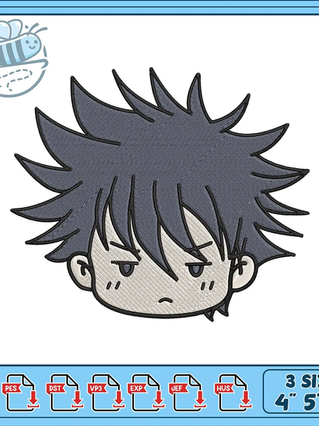 Megumi Chibi Embroidery Design, Jujutsu Kaisen Machine Embroidery File, Anime Boy Chibi Face, Instant Download PES DST