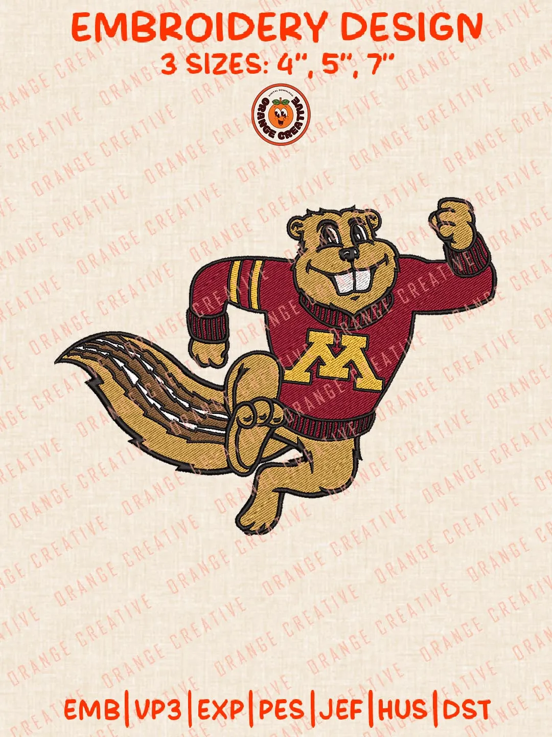 Minnesota Golden Gophers Mascot Logo Embroidery Design Files, NCAA Logos Embroidery Designs, NCAA Machine Embroidery Files, 3 Sizes, Custom Sizes, Instant Download