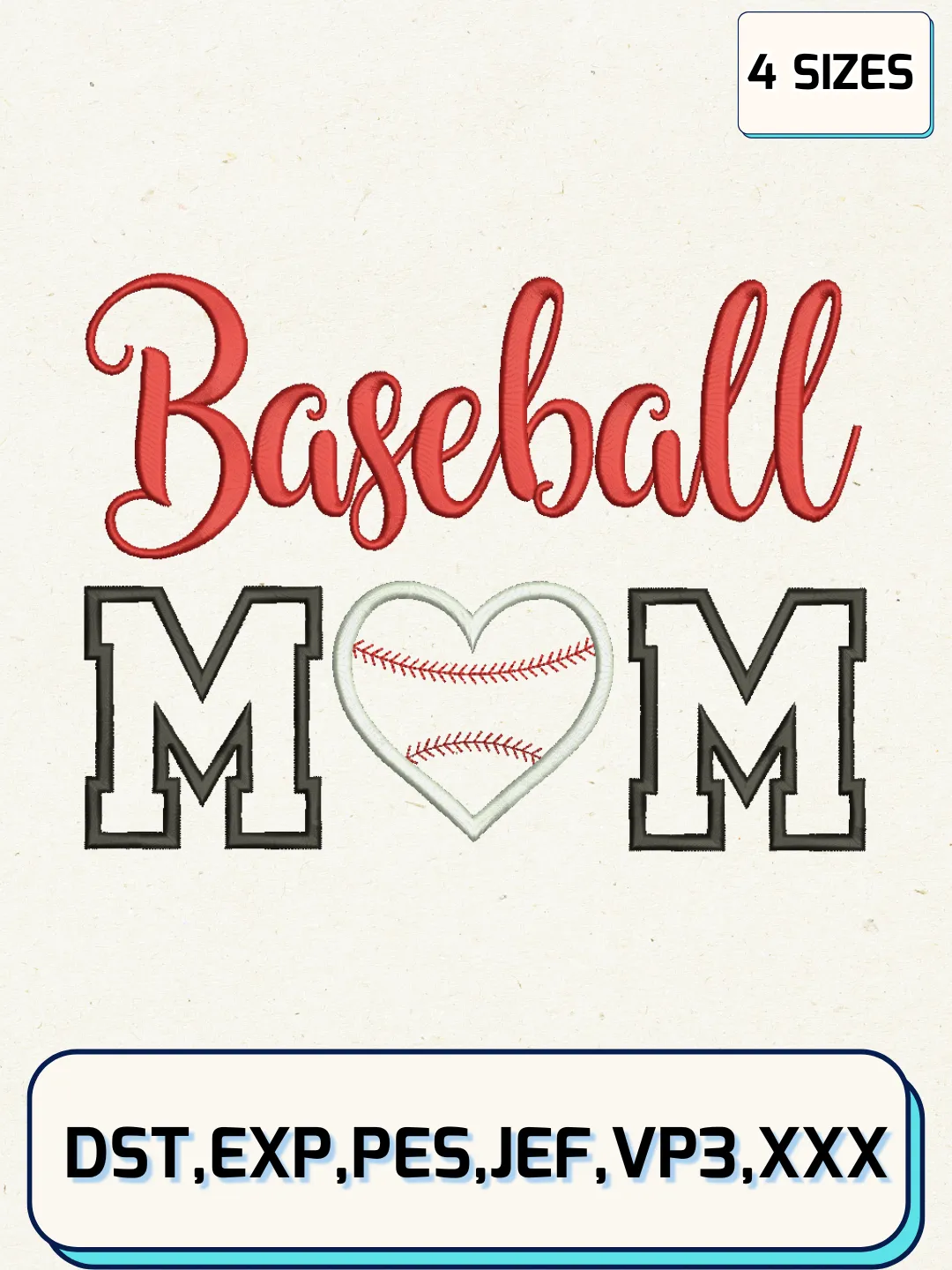 Baseball Mom Embroidery Design Files, Mother's Day Logos Embroidery Designs, Machine Embroidery Files, 4 Sizes