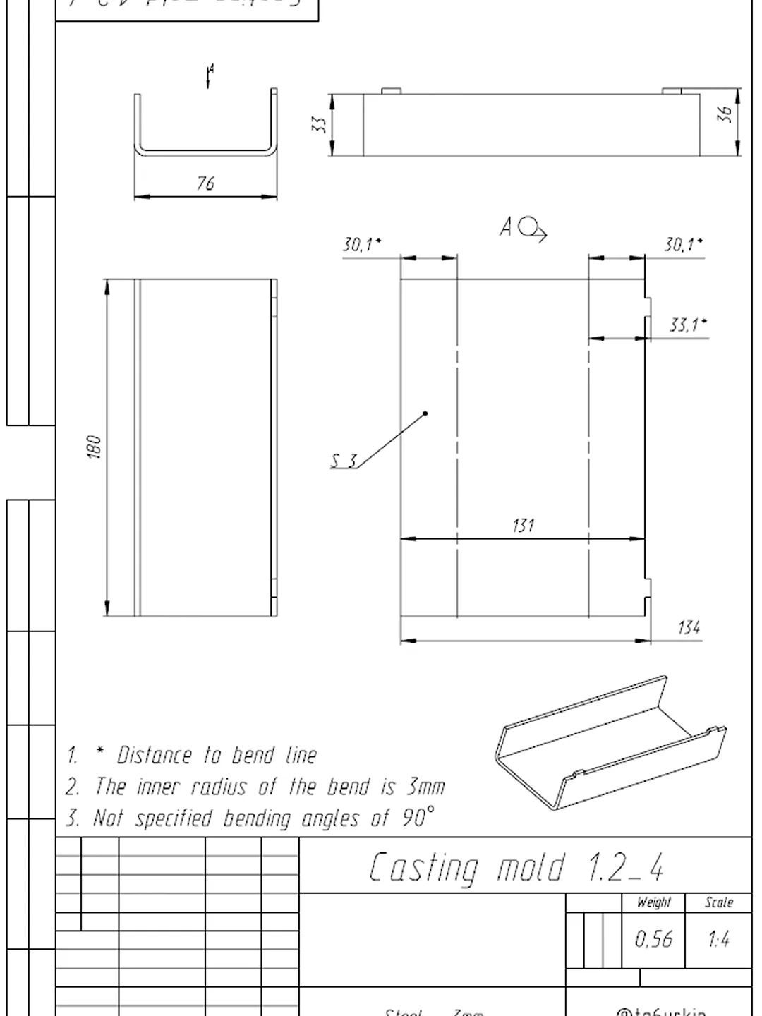 Welding Project Plans Drawings Mold 1 Pot (DXF, PDF)
