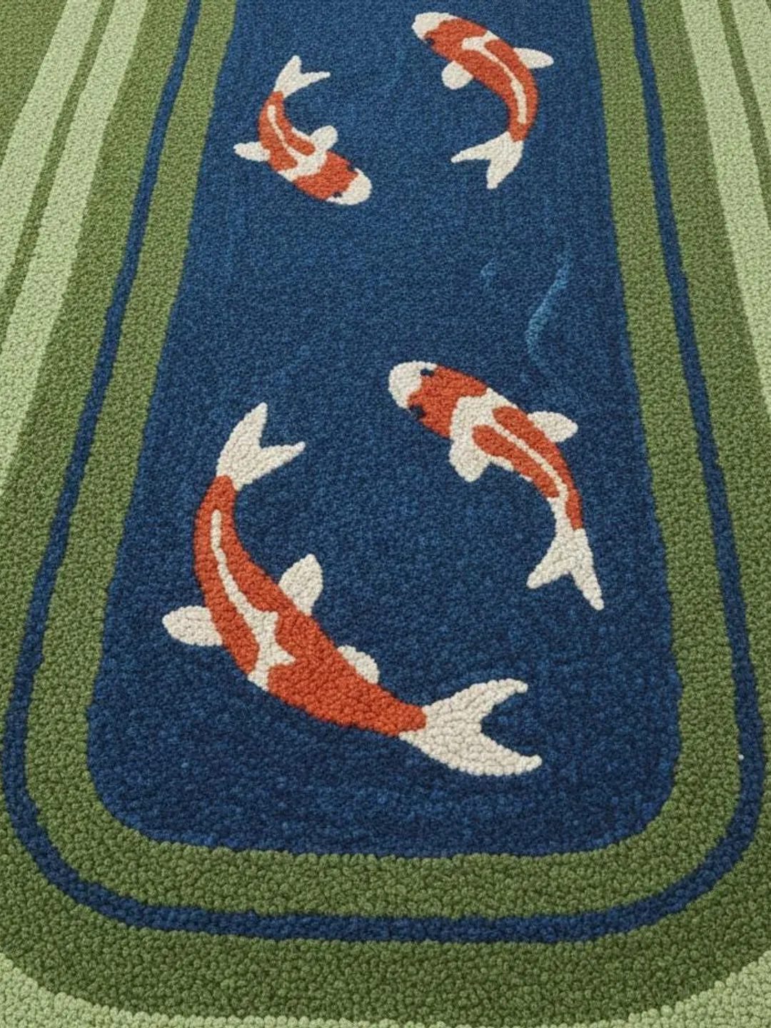 Pond Rug Design Koi Fish Pond Runner Rug Blue Water and Green Border Carpet for Hallway ...