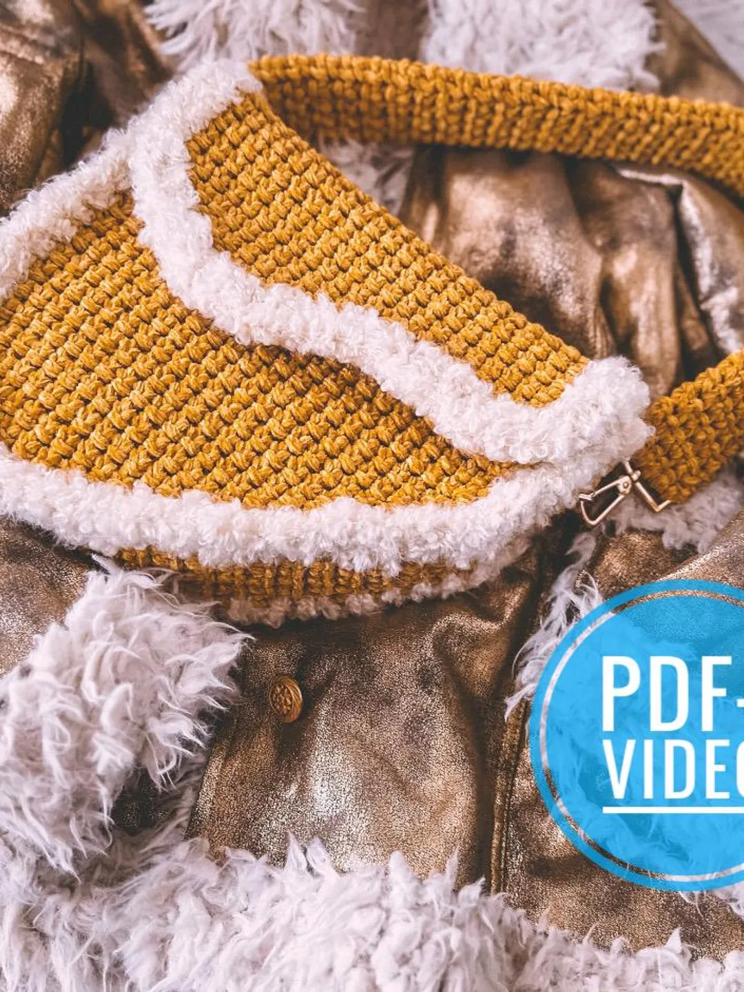 Crochet pattern saddle bag PDF digital instant download, video tutorial, purse with fur, women handbag, shoulder bag, velvet winter bag