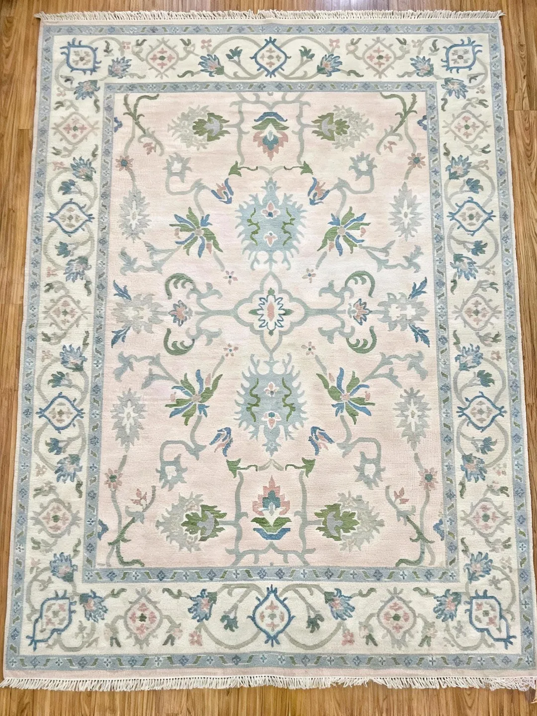 Sage Muted Rug Hand Knotted Oushak Rug, Blush Pink and Sage Green Wool Rug, Muted ...