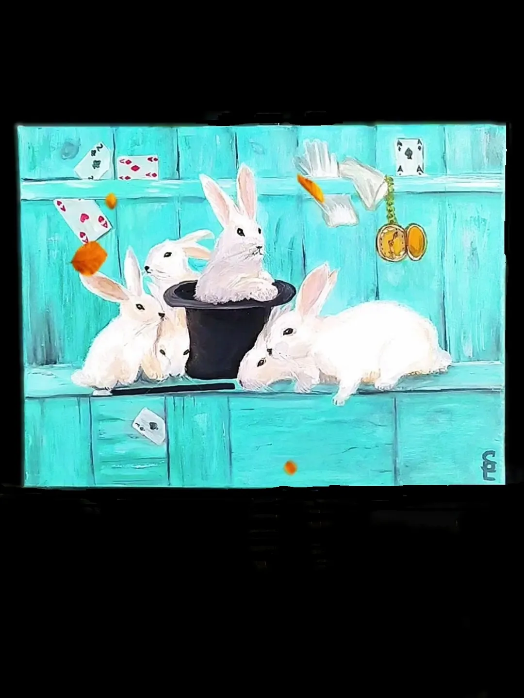 Oil painting "Magician's Rabbits", 12*16 inches (30*40 cm)