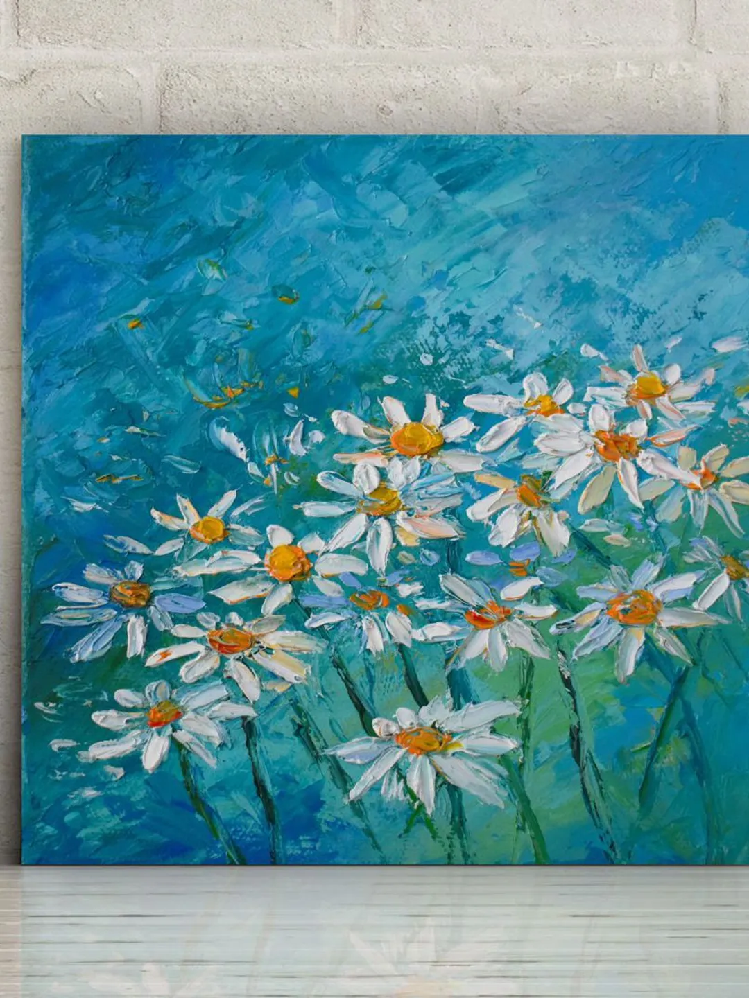 Daisy oil painting Floral artwork Original Art 8 by 8 inch White