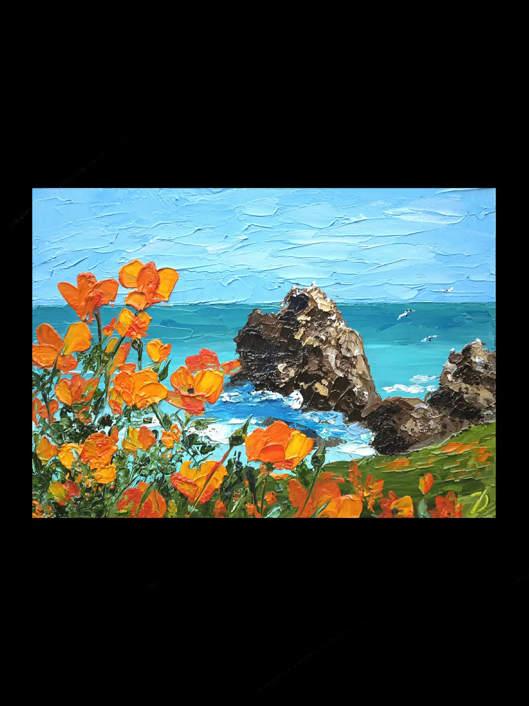 California Poppies Original Oil Painting Impasto Landscape Floral Small Art