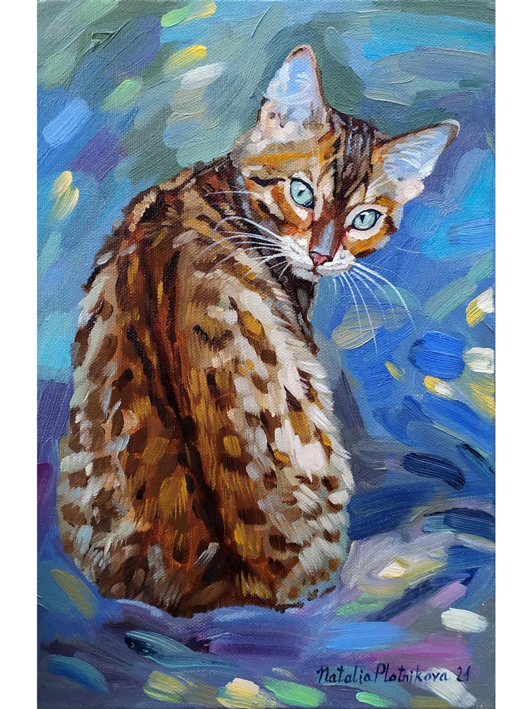 Cat painting on canvas Animal Original Art 12 by 8 inches Cat Artwork fine art kitty oil painting by Natalia Plotnikova
