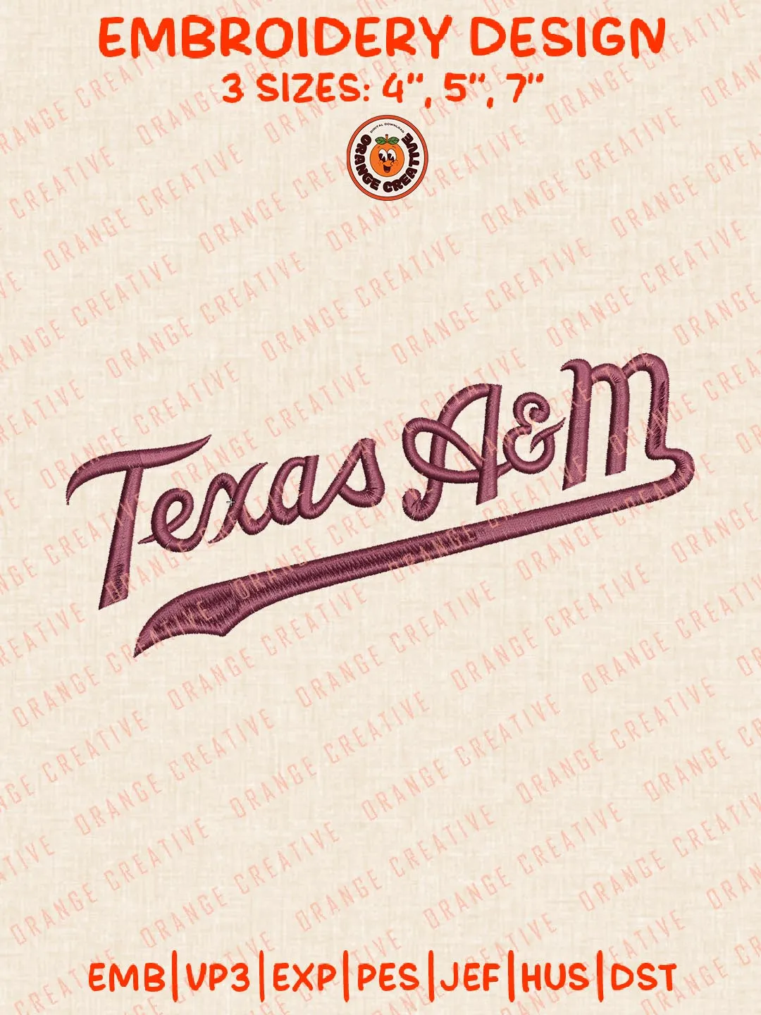 Texas A&M Text Logo Embroidery Design, NCAA Texas A&M Aggies Team Embroidery Design, Machine Embroidery Design File, 4 Sizes, Custom Size, Digital Download