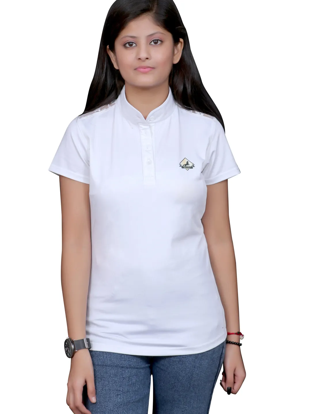 Elegant White Horse Riding T-Shirt: Stretchy Half Sleeve Show Shirt