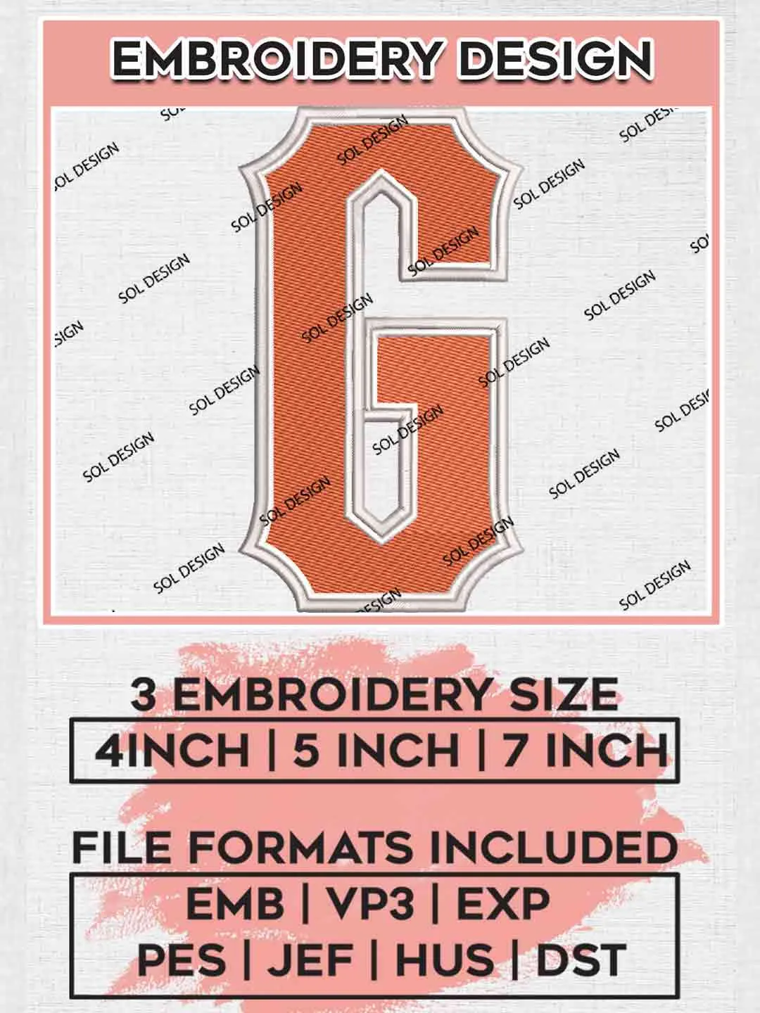 MLB San Francisco Giants Letter G Logo Embroidery Files, MLB San Francisco Giants Team Embroidery, MLB Teams, 3 sizes, MLB Giants Baseball Machine embroidery designs, Digital Download