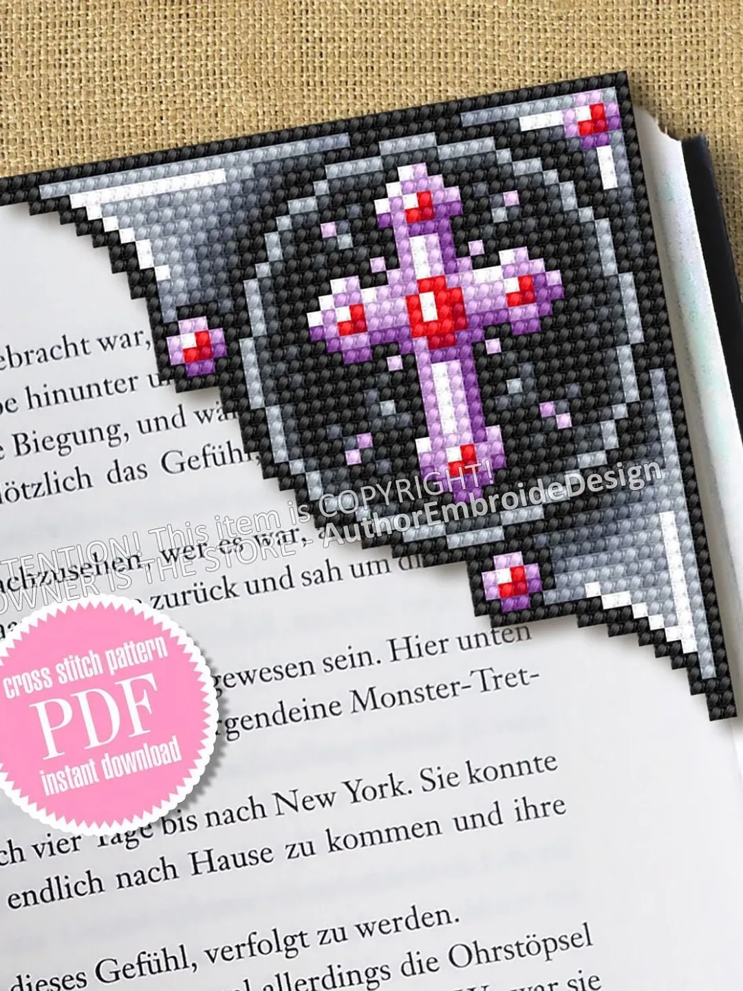 Gothic corner bookmark cross stitch pattern PDF download Gothic cross stitch chart, Bible bookmark pattern digital PDF Book lover gift #B293