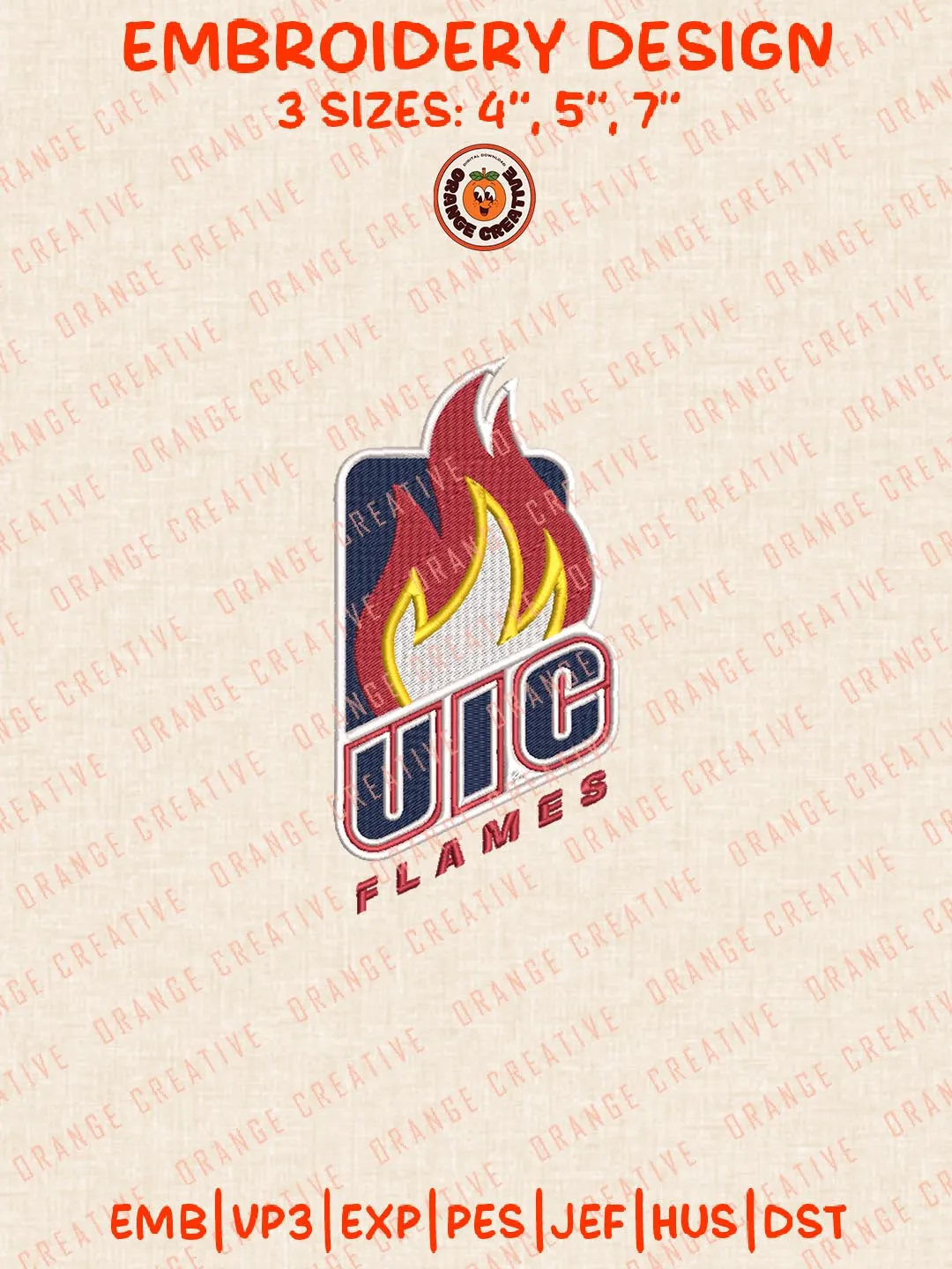 UIC Flames Embroidery Design Files, NCAA Logos Embroidery Designs, NCAA Machine Embroidery Files, 3 Sizes, Custom Sizes, Instant Download