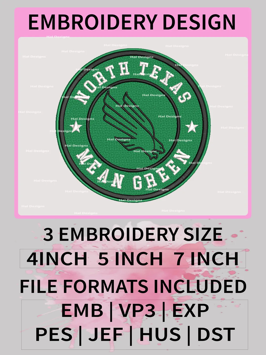 NCAA North Texas Mean Green Embroidery File, 3 Sizes, 6 Formats, NCAA Machine Embroidery Design, NCAA Logo, NCAA Teams