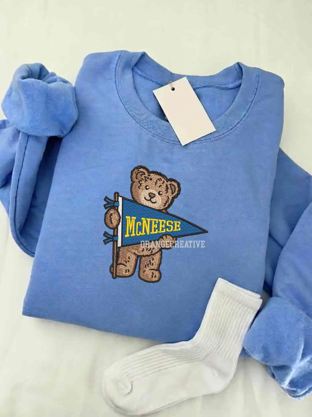 McNeese Cowboys Embroidered Sweatshirt, College Embroidered Crewneck, NCAA McNeese Team Embroidered Shirt, Teddy Bear Sweatshirt, Gift for Collegue