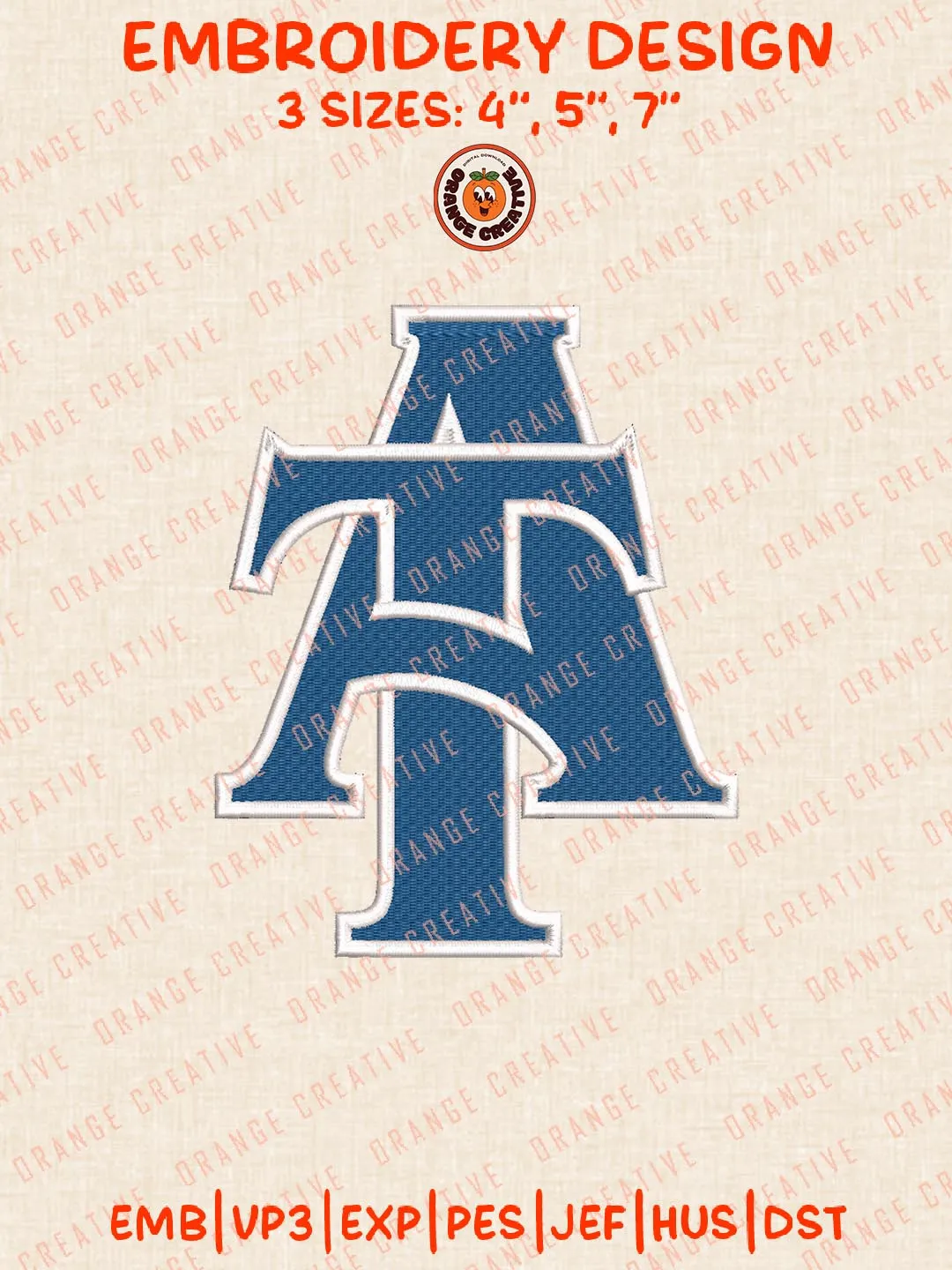North Carolina A&T Aggies Embroidery Design, NCAA Logo Embroidery Design, Machine Embroidery Design File, 4 Sizes, Digital Download