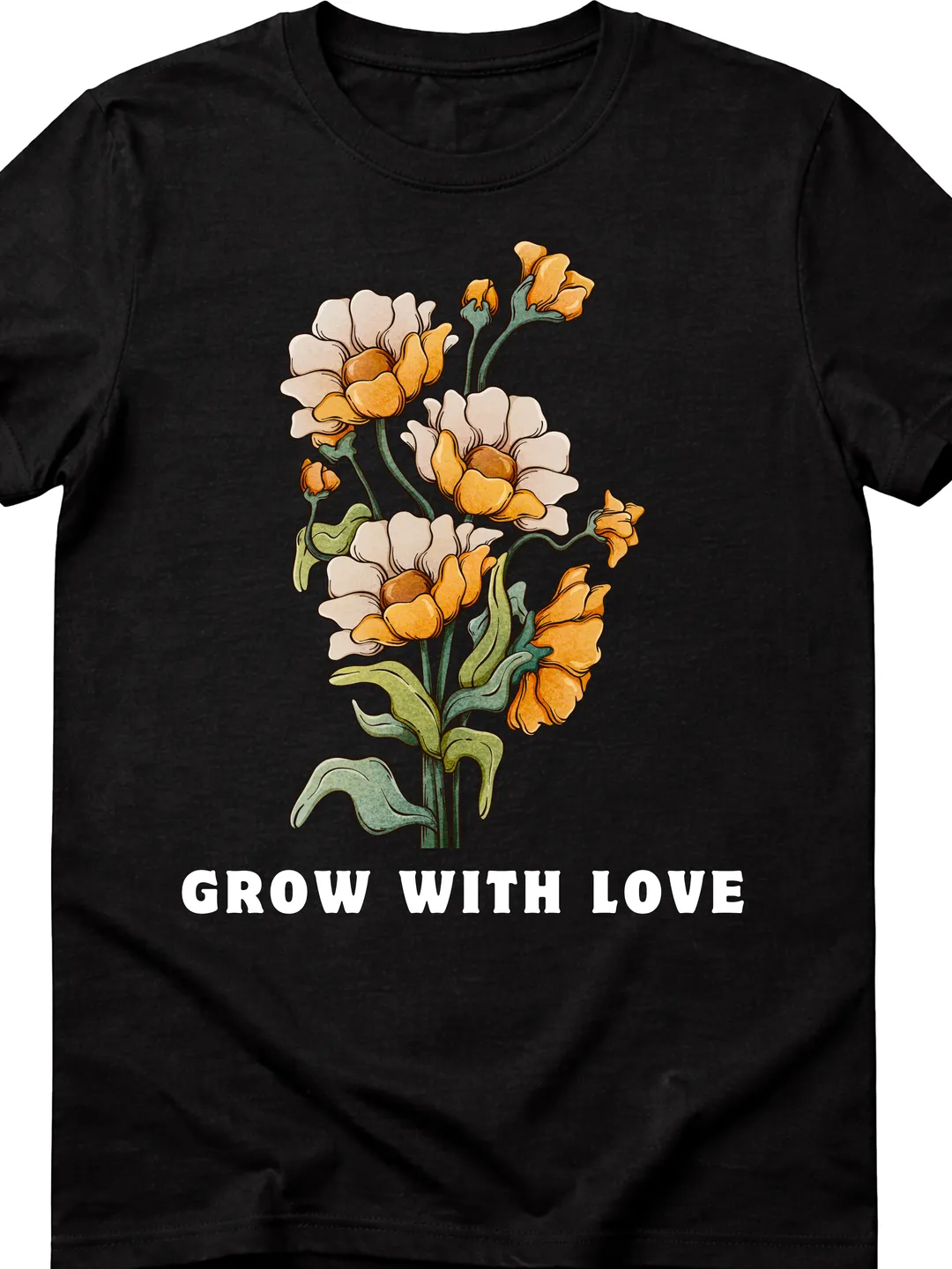 T-Shirt Design Black and White Illustrated Floral T-Shirt | Elegant Graphic Tee