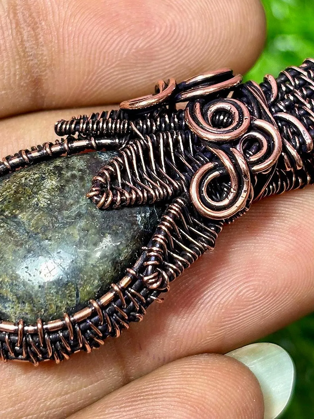 Malachite and jasper collar necklace Unique wire wrapped copper open ...