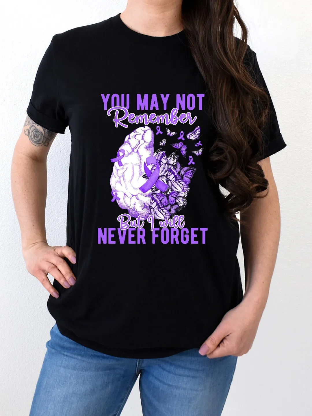 Alzheimer's Support Shirt: Unisex Cotton - Purple Ribbon Design