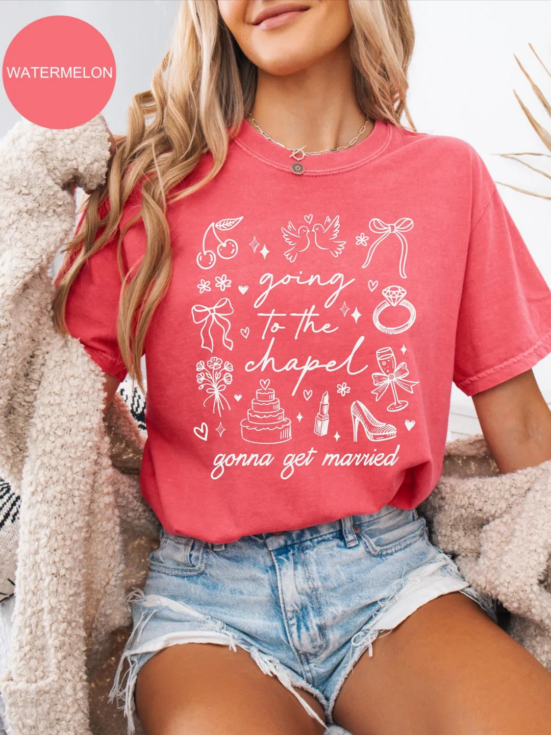 Comfort Colors Bachelorette Shirt: Doodle Coquette Wedding Bride Tee