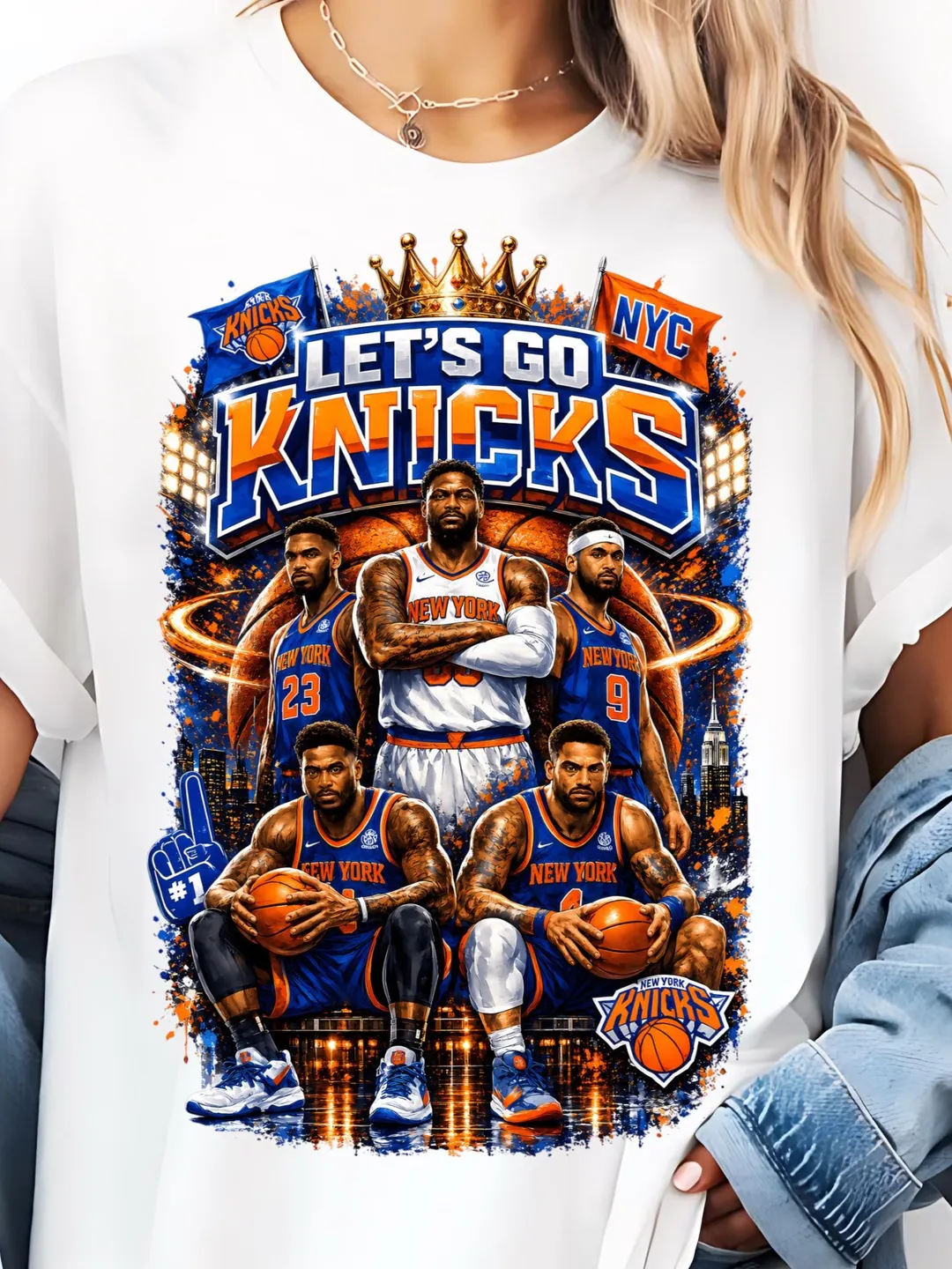 Lets Go Knicks basketball graphic T-shirt | New York Knicks logo players