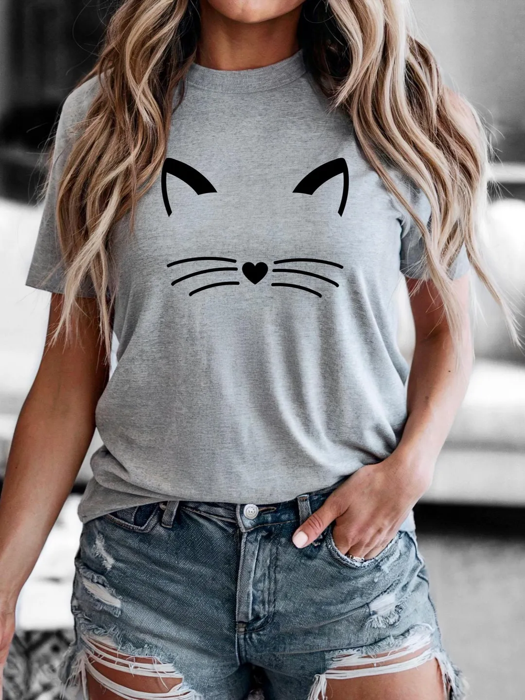 Cat Mom Tee, Cute Cat Face (Soft Cotton Blend)
