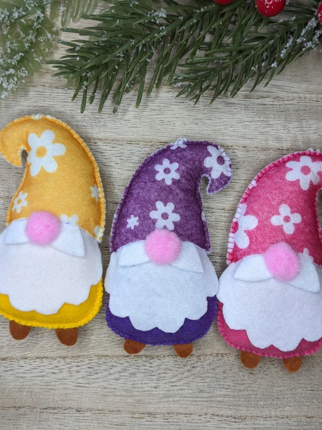 Holiday Gnomes, Felt Christmas Tree Decorations, Scandinavian Gnome, Christmas Gnomes, Swedish Gnome, Flower gnome, Set 3 toy
