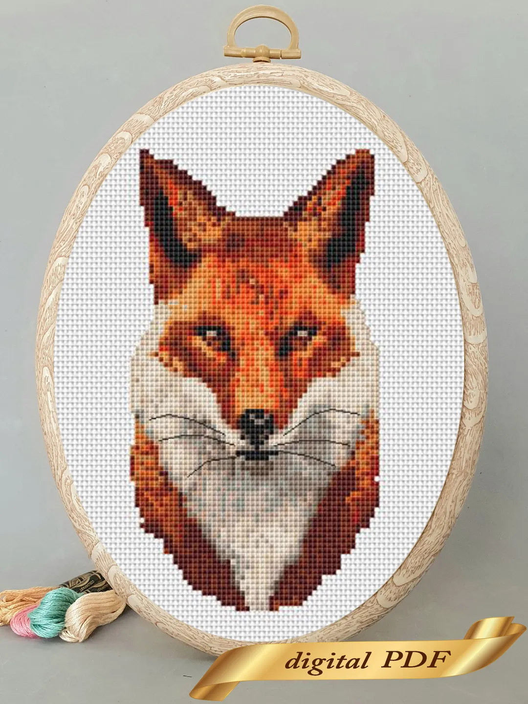 Fox pattern pdf cross stitch, animals embroidery DIY
