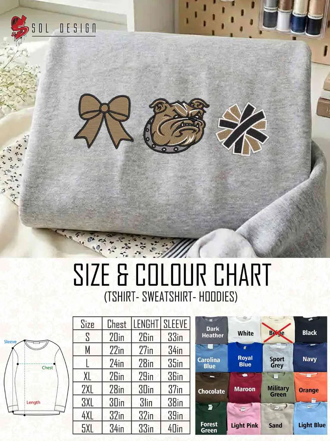 Bryant Bulldog Cheer Poms Bow Embroidered Sweatshirt, Football Embroidered Sweatshirt, Sport Game Day Cheerleader Shirt, Embroidered Hoodie, Unisex Crewneck, College Football Team Fan Gift Tee