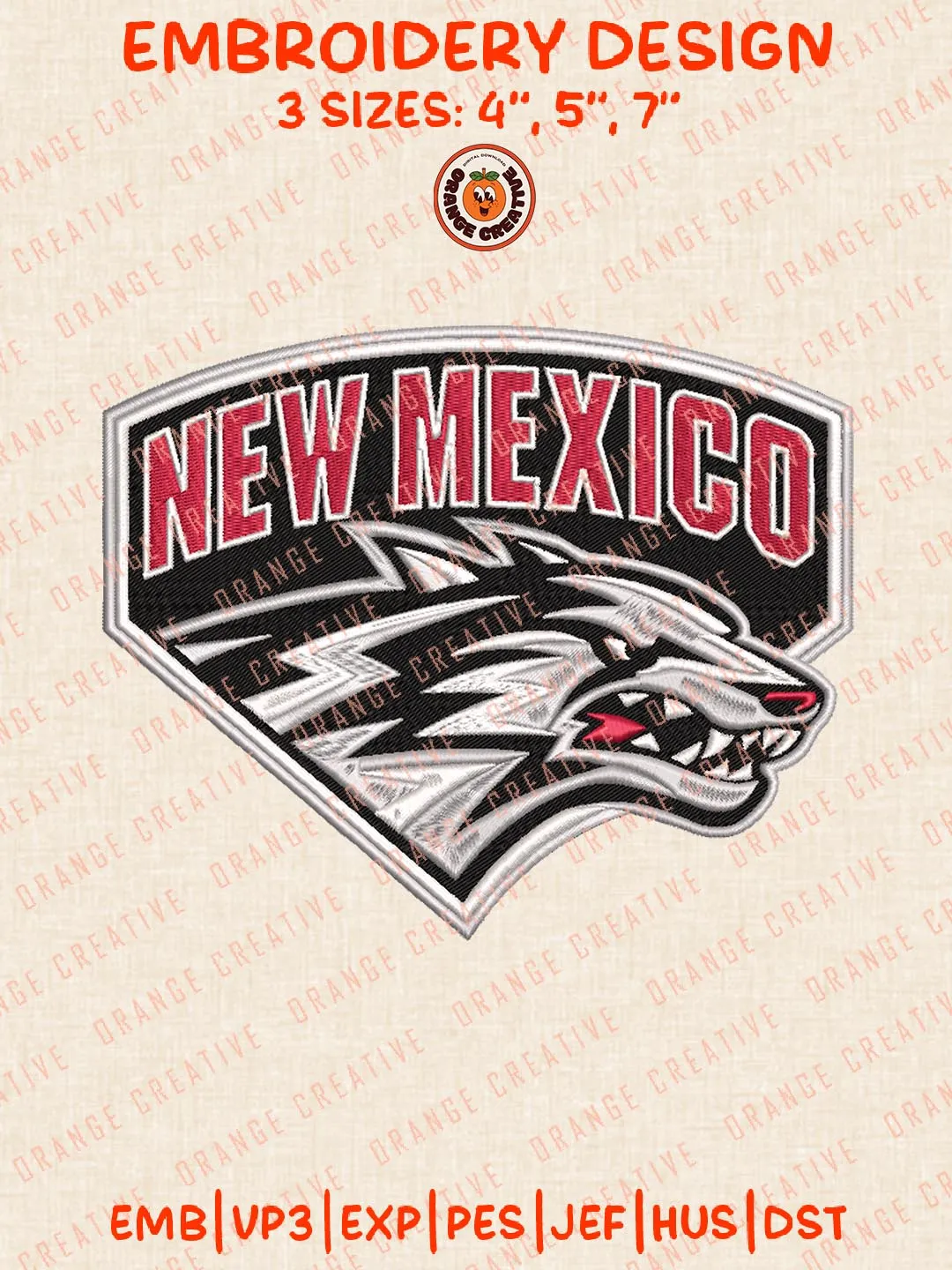 New Mexico Lobos Embroidery Design Files, NCAA Logos Embroidery Designs, NCAA Machine Embroidery Files, 3 Sizes, Custom Sizes, Instant Download