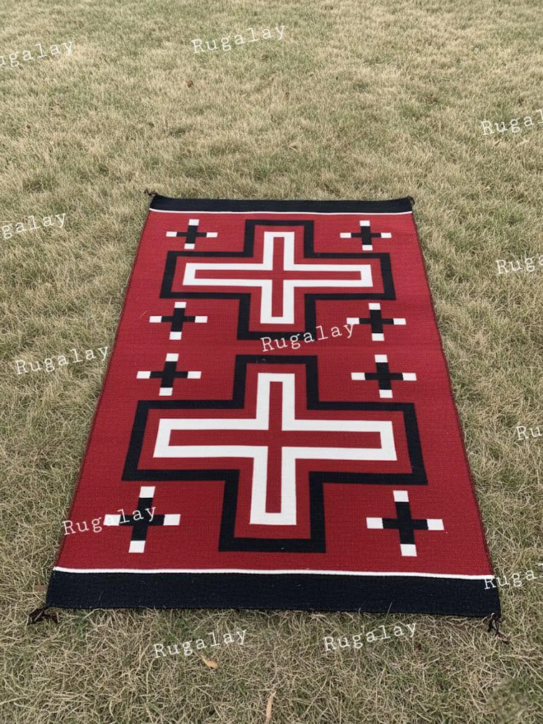 Navajo Cross Red Rug, Handwoven Southwest Native American Tribal Style ...