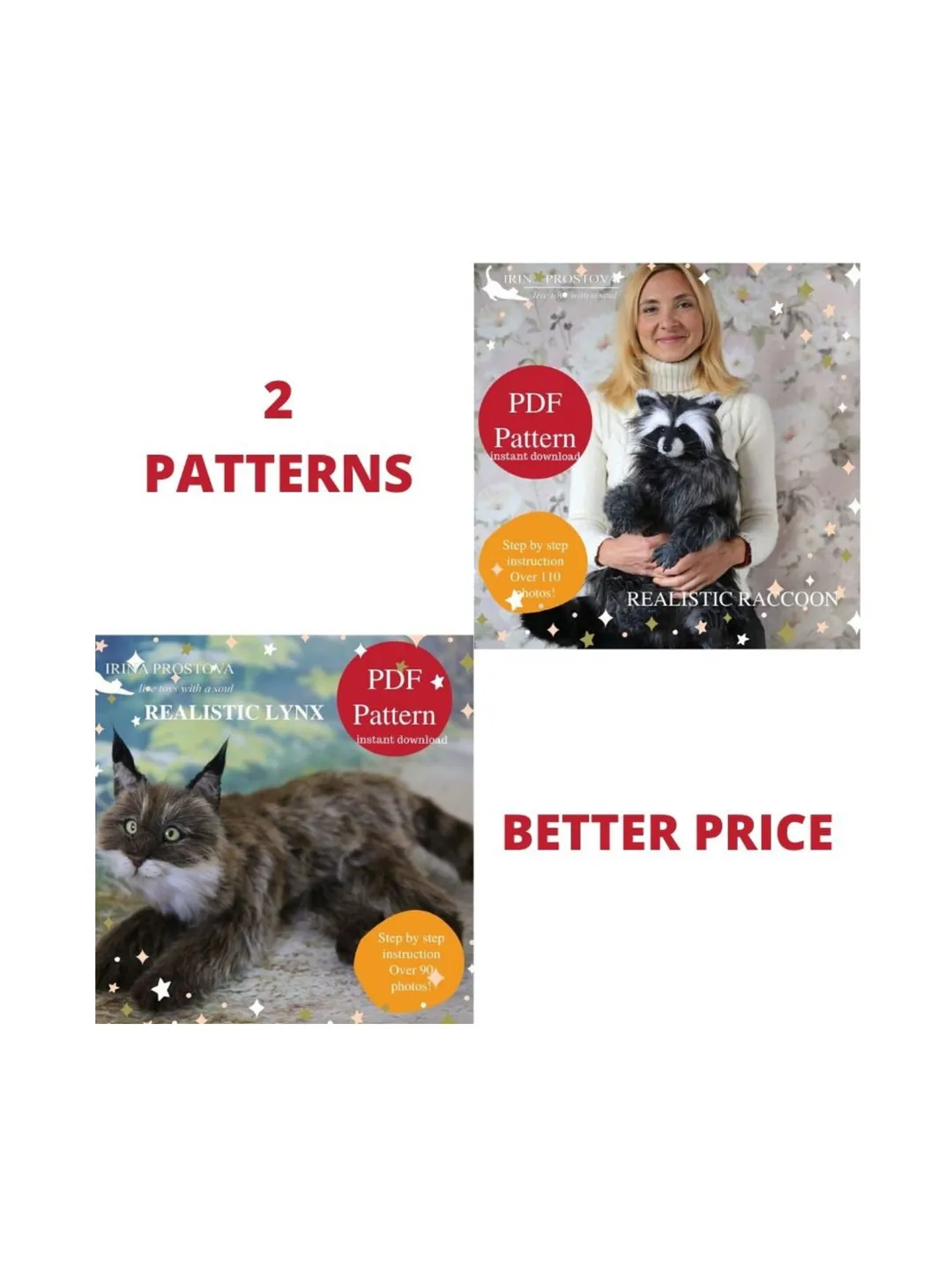 Raccoon and Lynx sewing pattern plush toy | instruction how to sew | Stuffed Animal Sewing Tutorial | Plush pattern