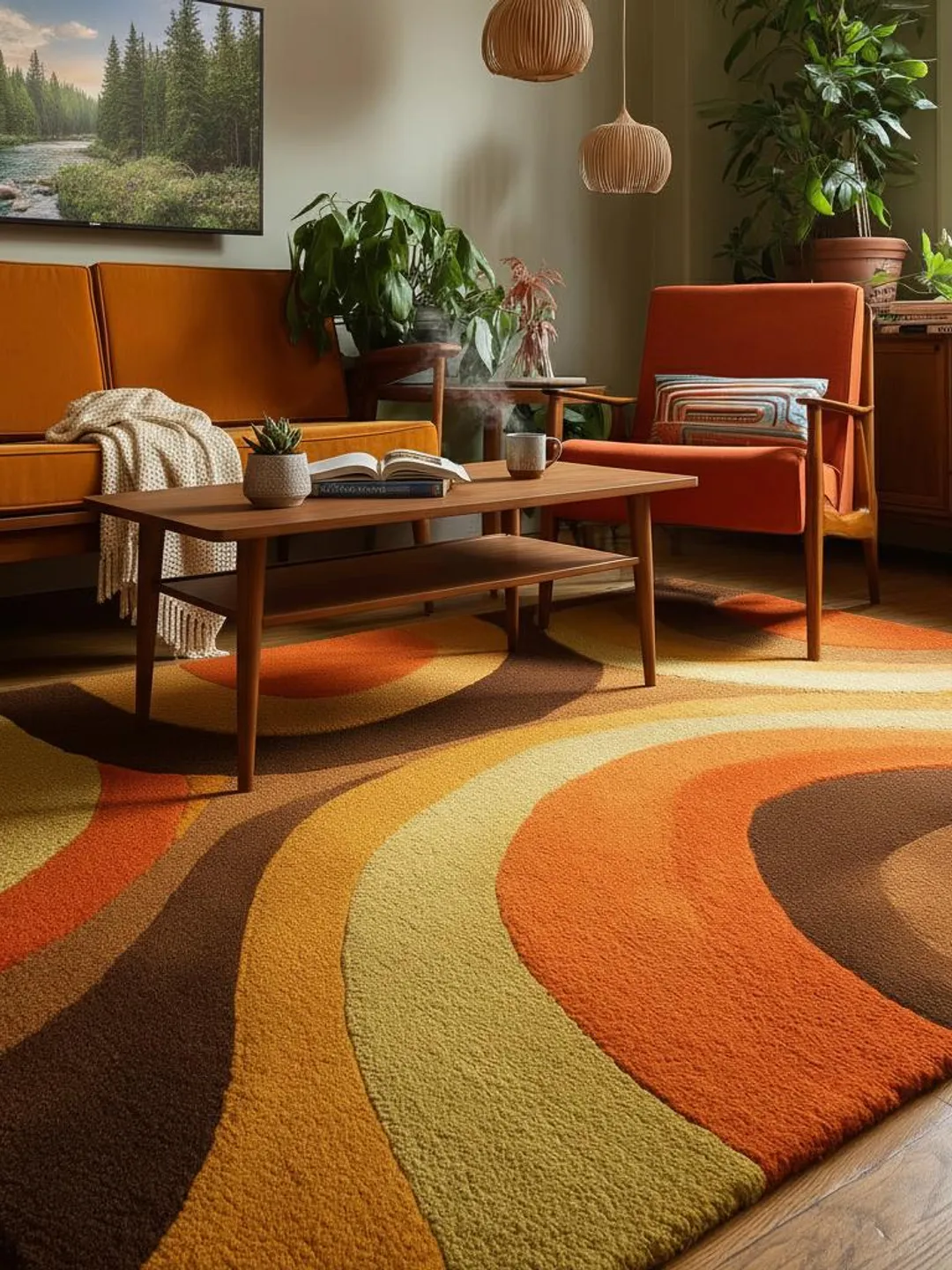 Retro Mid Century Wavy Abstract Area Rug