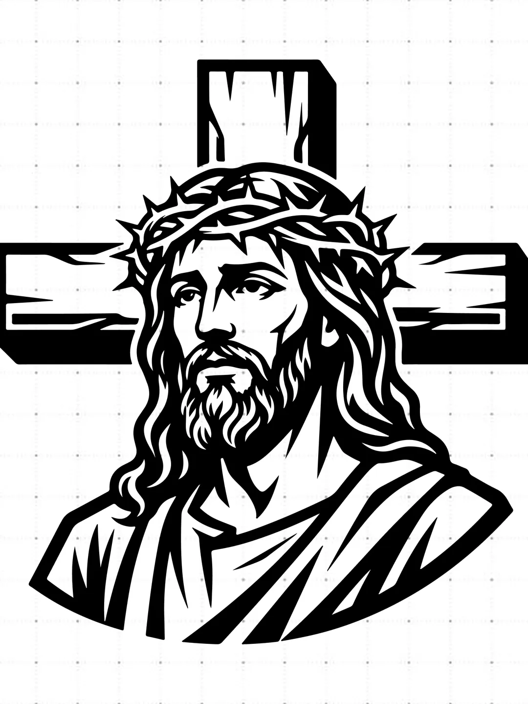 Jesus Crown Of Thorns Wooden Cross SVG, Jesus Face Portrait Cut File, Christian Faith Bust Vector, Holy Jesus Head Graphic, Religious T-Shirt Design for Cricut Silhouette