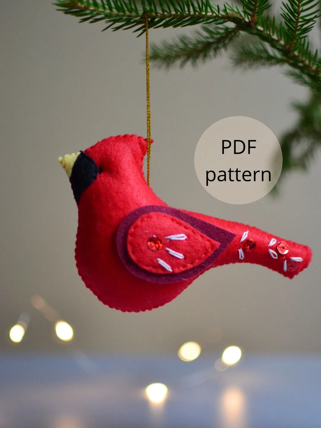 PDF Cardinal Sewing Pattern DIY Felt Plushie Christmas ornament