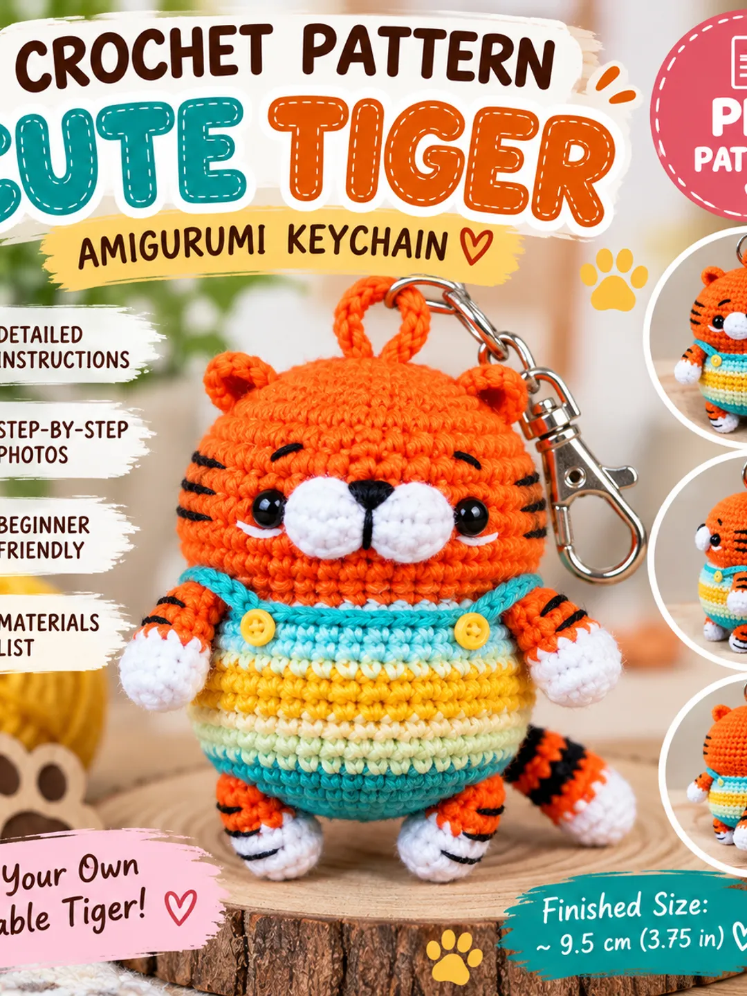 Tiger Keychain Amigurumi Crochet Pattern PDF | Cute Tiger Crochet Pattern | DIY Amigurumi Keychain