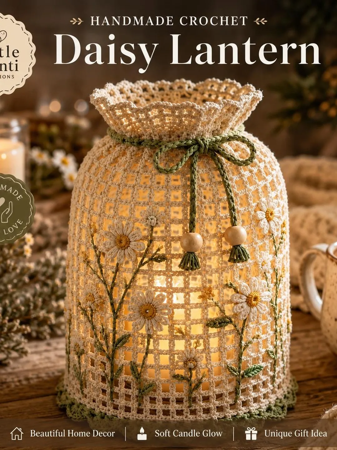 Crochet Daisy Lantern Cover PDF Pattern | Cottagecore Candle Cozy (Digital Download)