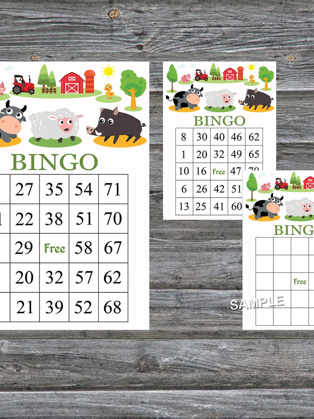 Barnyard bingo cards,Farm animals bingo game,Barnyard printable bingo cards,60 Bingo Cards,INSTANT DOWNLOAD--187
