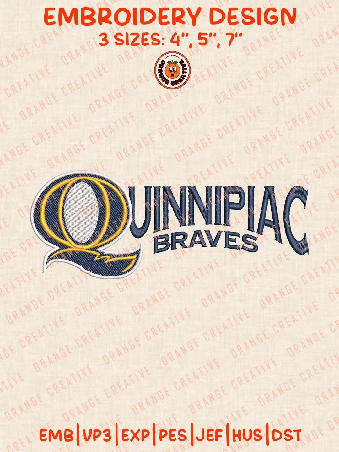 Quinnipiac Braves Embroidery Design, NCAA Quinnipiac Bobcats Logo Embroidery Design, Machine Embroidery Design File, 4 Sizes, Custom Size, Digital Download