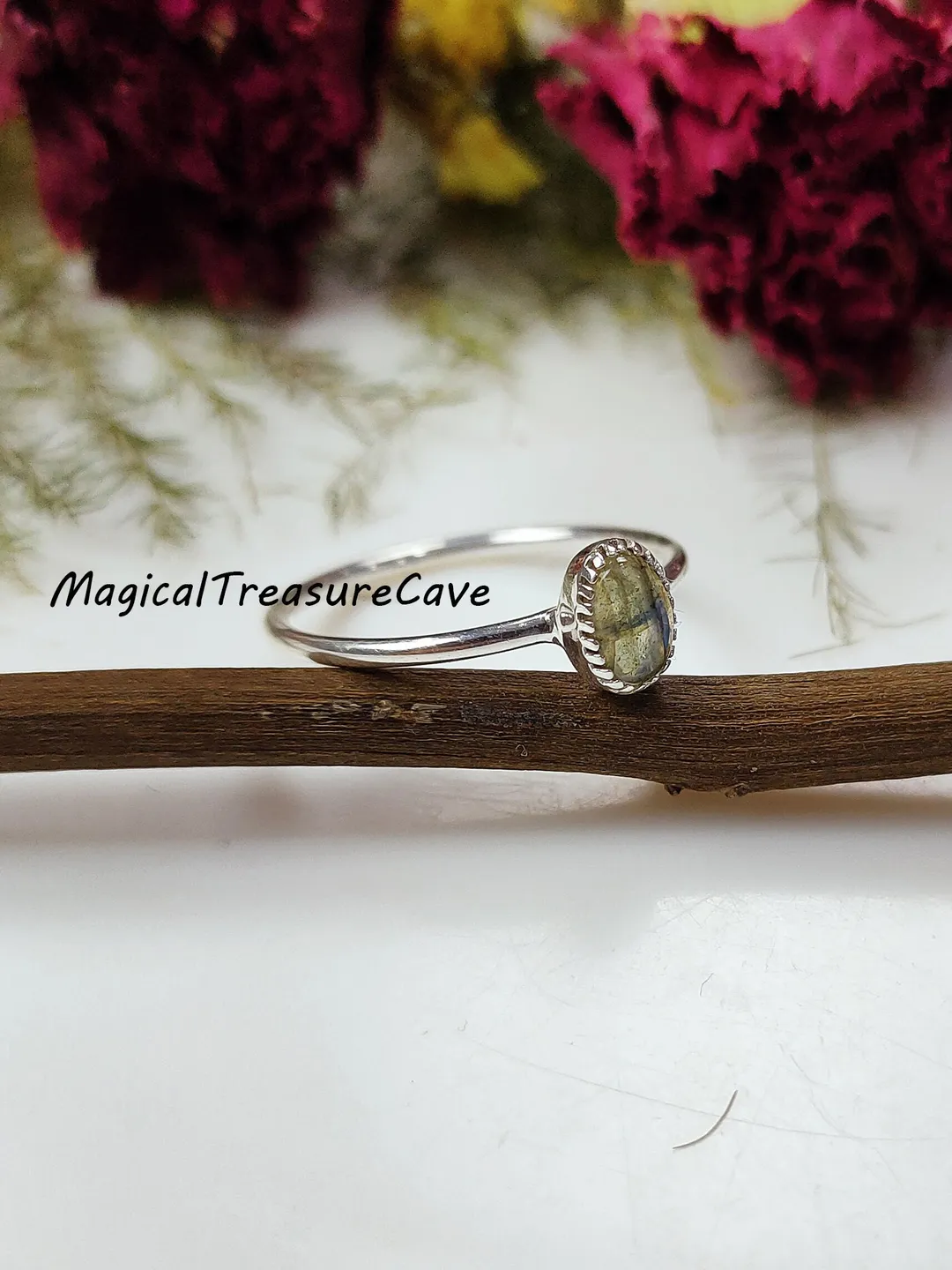 Labradorite Stacking Ring, Natural Blue Flash Labradorite Silver Ring ...