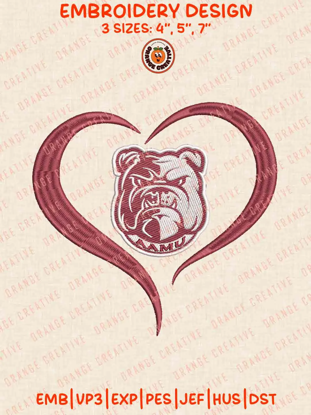 Alabama AM Bulldog Heart Embroidery Design Files, Football Logos Embroidery Designs, Sport Machine Embroidery Files, 3 Sizes, Custom Sizes, Instant Download