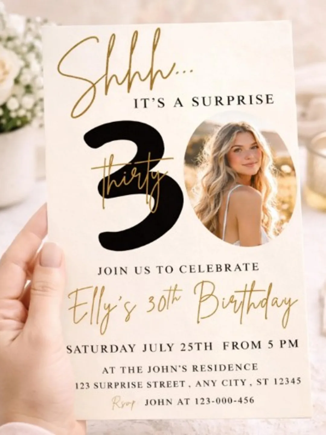Surprise 30th Birthday Invitation Editable Template – Photo Digital Invite Canva Instant Download