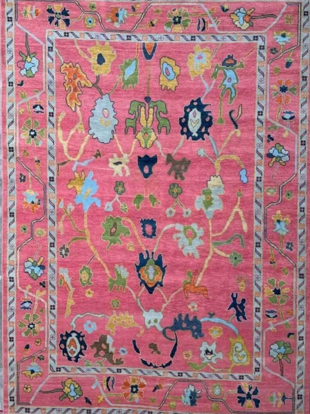 Oushak Rug Patterns Handmade Turkish Oushak Area Rug, Pink Floral Design, Traditional ...