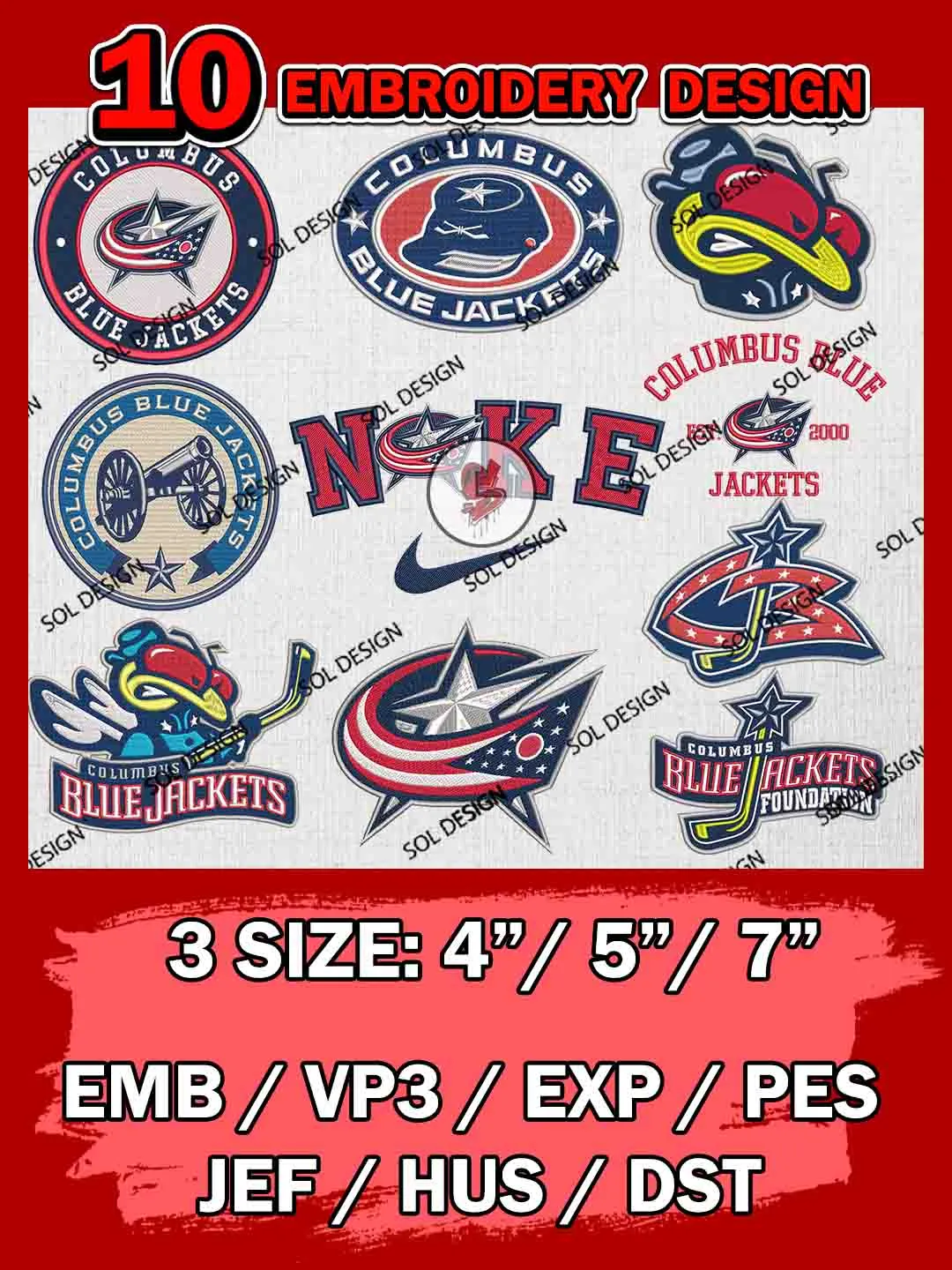 NHL Columbus Blue Jackets Bundle Embroidery Files, NHL Columbus Blue Jackets Team Bundle Embroidery Designs, NHL Teams, National Hockey League 3 sizes, NHL Blue Jackets Hockey Machine embroidery designs, Digital Download