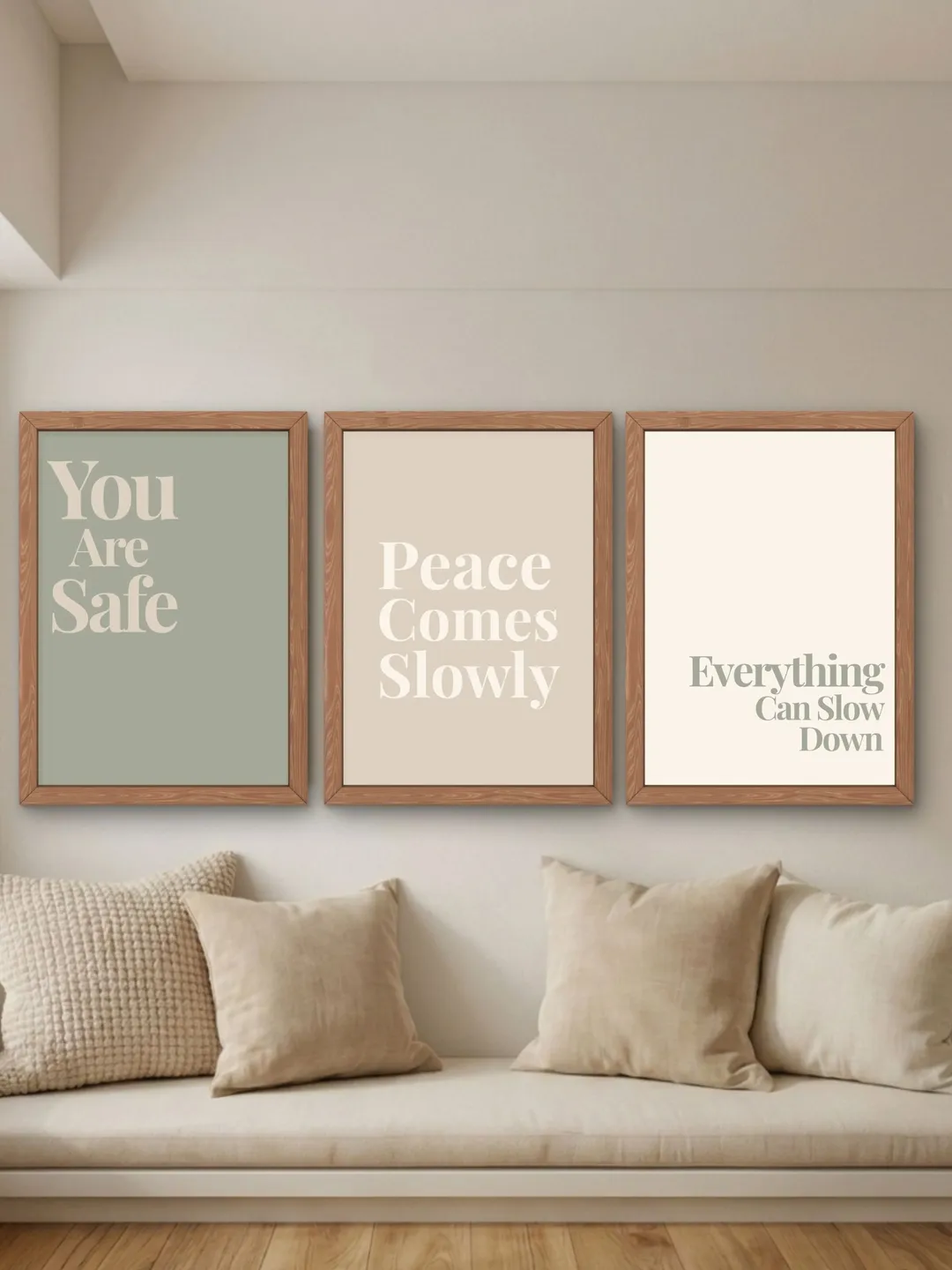 You Are Safe Printable Wall Art Set of 3, Calm Quote Wall Art, Sage Green Home Decor Prints, Minimalist Typography, Digital Download