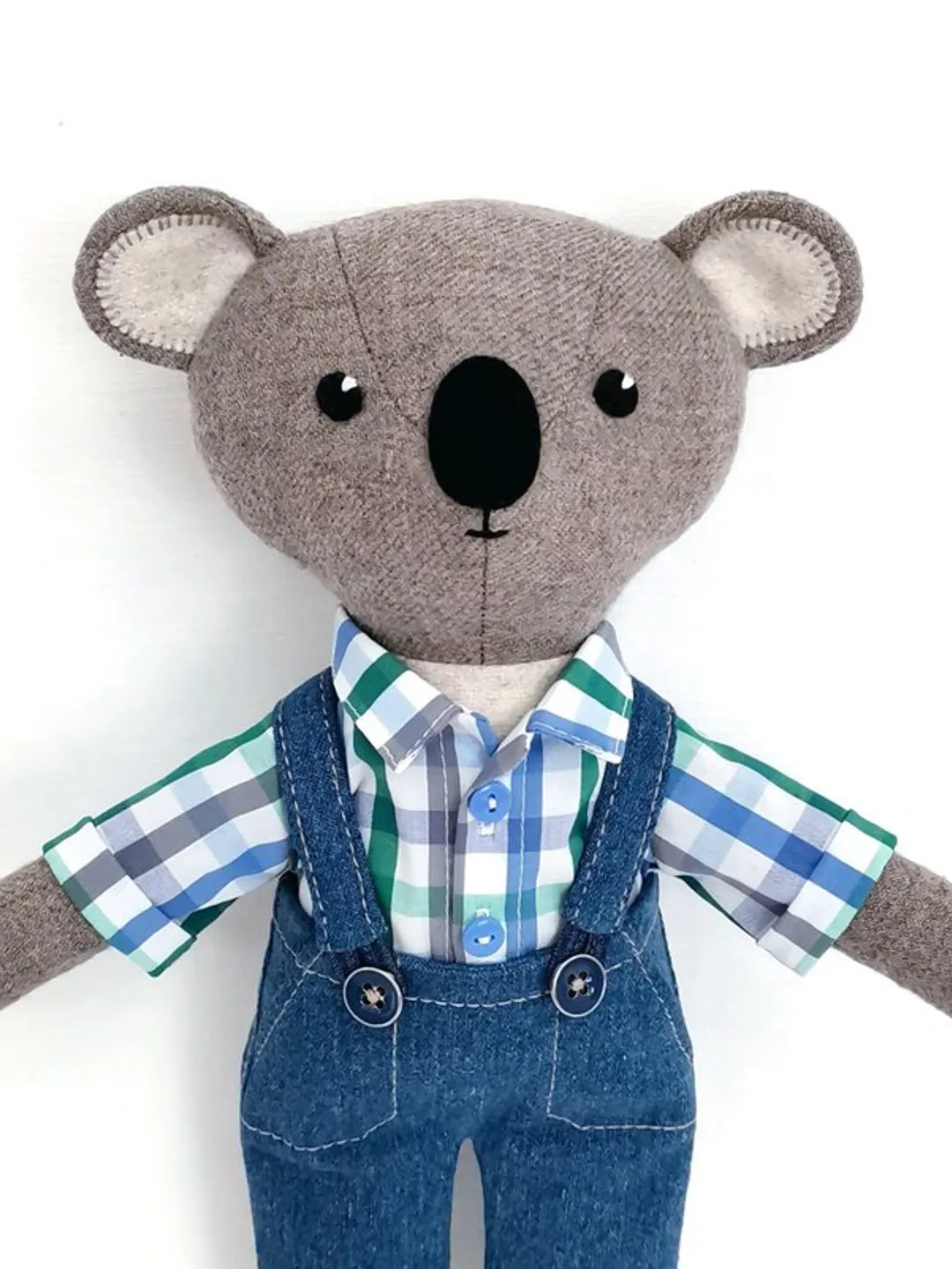 Gray koala boy, handmade plush doll, stuffed koala toy, fabric soft doll