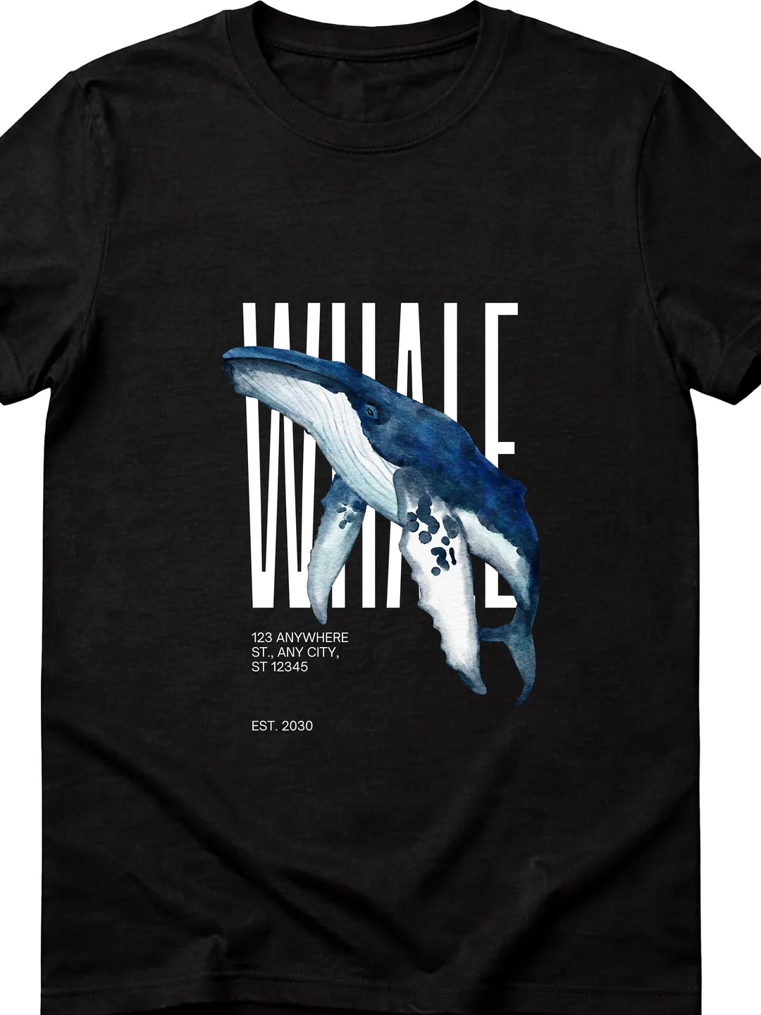 T-Shirt Design Black White and Blue Modern Whale T-Shirt | Ocean Graphic Tee