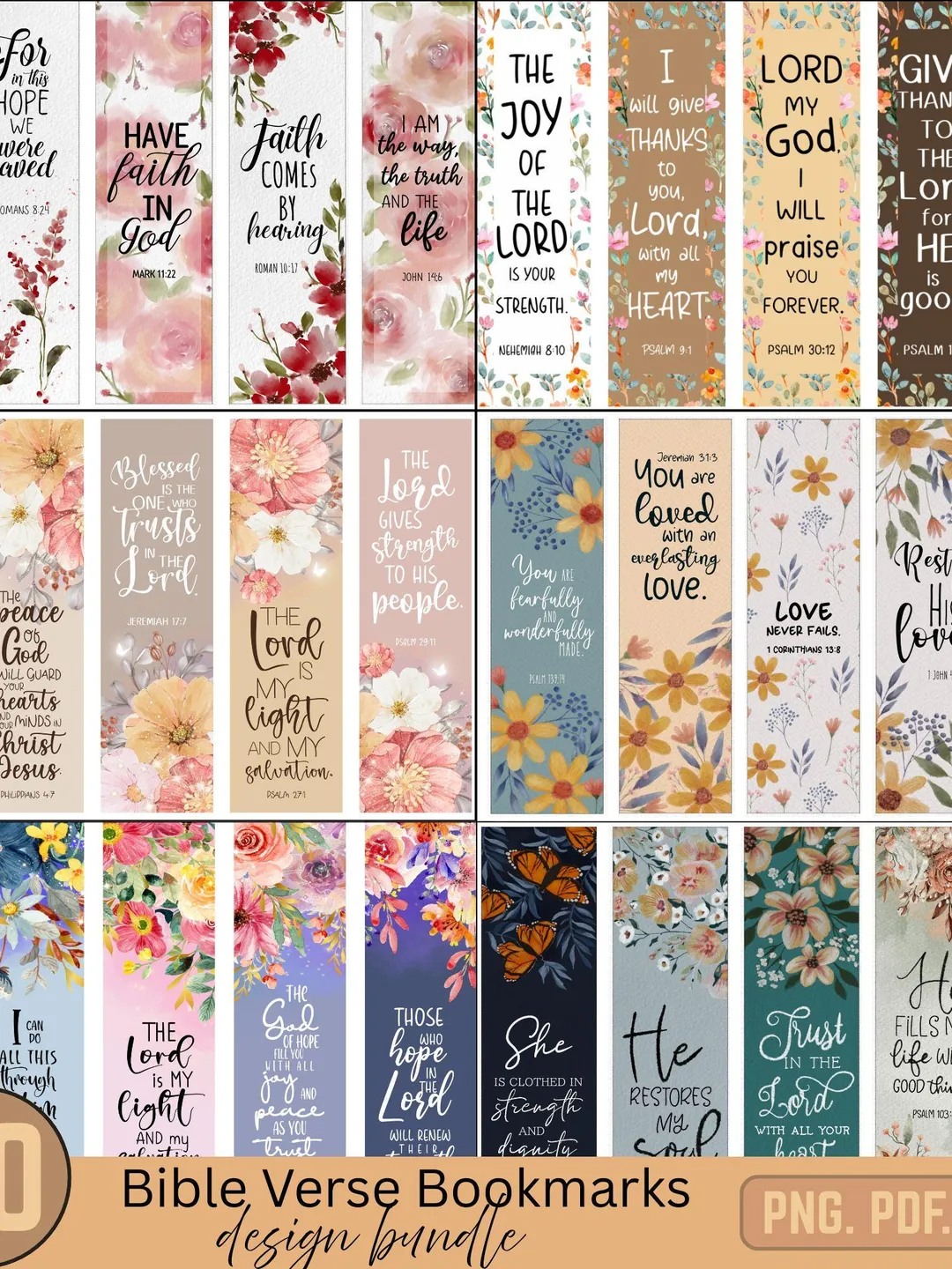 Bible Verse Bookmark Bundle: Christian Scripture Gift (PNG, PDF, JPG ...